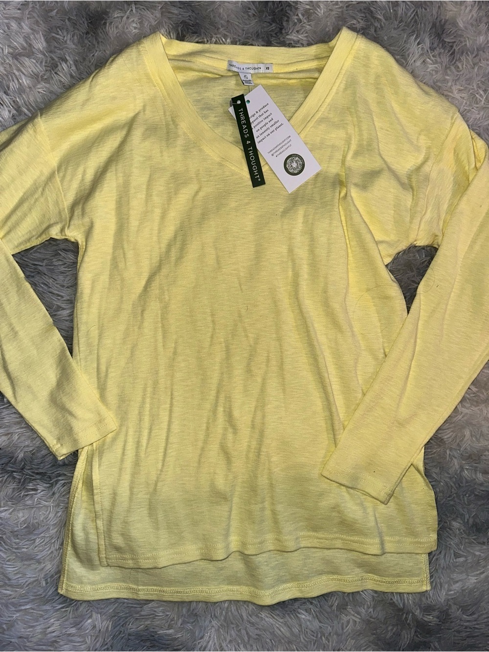Threads 4 Thought Yellow V-Neck Women's Long Sleeve Top - NWT XS